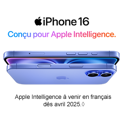 iPhone 16 Conçu pour Apple Intelligence. Apple Intelligence à venir en français dès avril 2025.